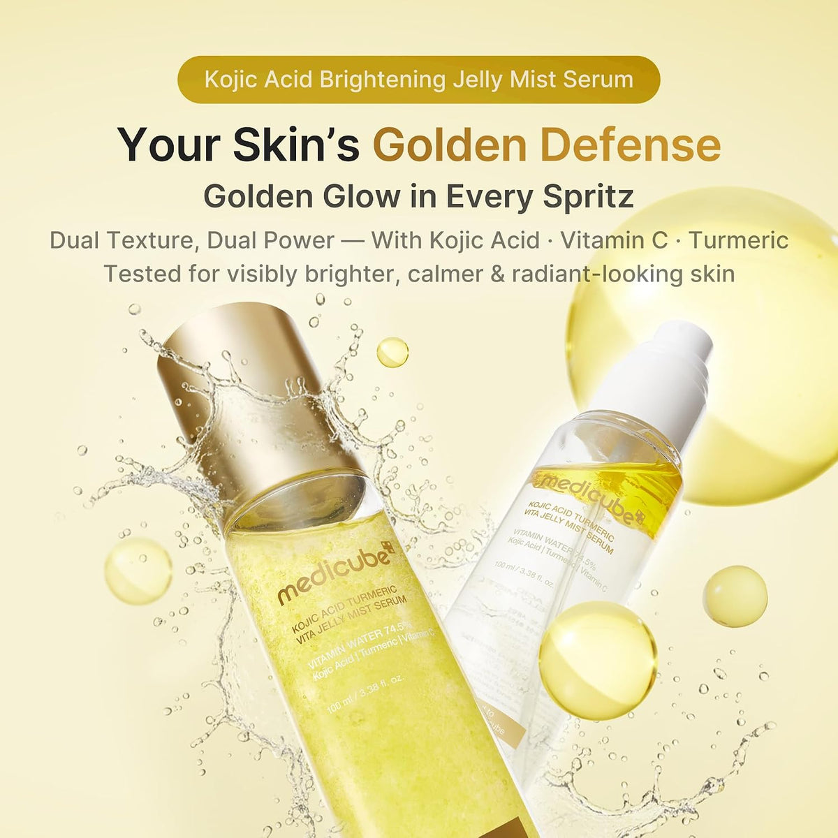 medicube Turmeric Vitamin Gold Jelly Mist Serum | 2-in-1 Daily Facial Spray and Serum | With Vitamin C, Turmeric, Panthenol for Hydrating, Calming Care | Lightweight, Refreshing Mist