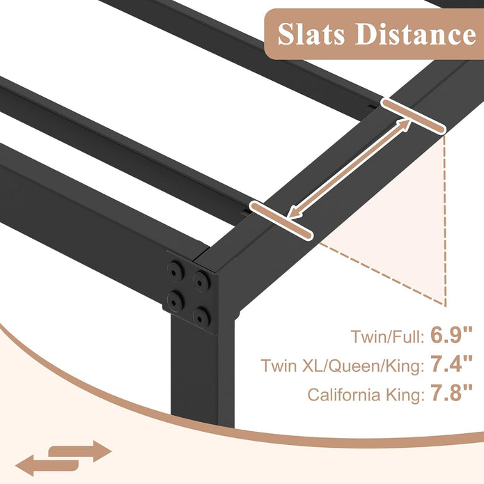 20 Inch Twin Size Bed Frame, No Box Spring Needed, Heavy Duty Black Metal Platform Mattress Foundation with Steel Slats, Non-Slip Noise Free Easy Assembly, Large Storage