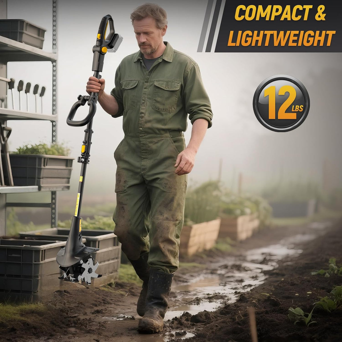 Cordless Tiller Cultivator Fit for DeWALT 20v Max Battery, 360RPM Electric Rototiller 20CM Tilling Width & 13CM Depth for Gardening & Farming(Battery not Included)