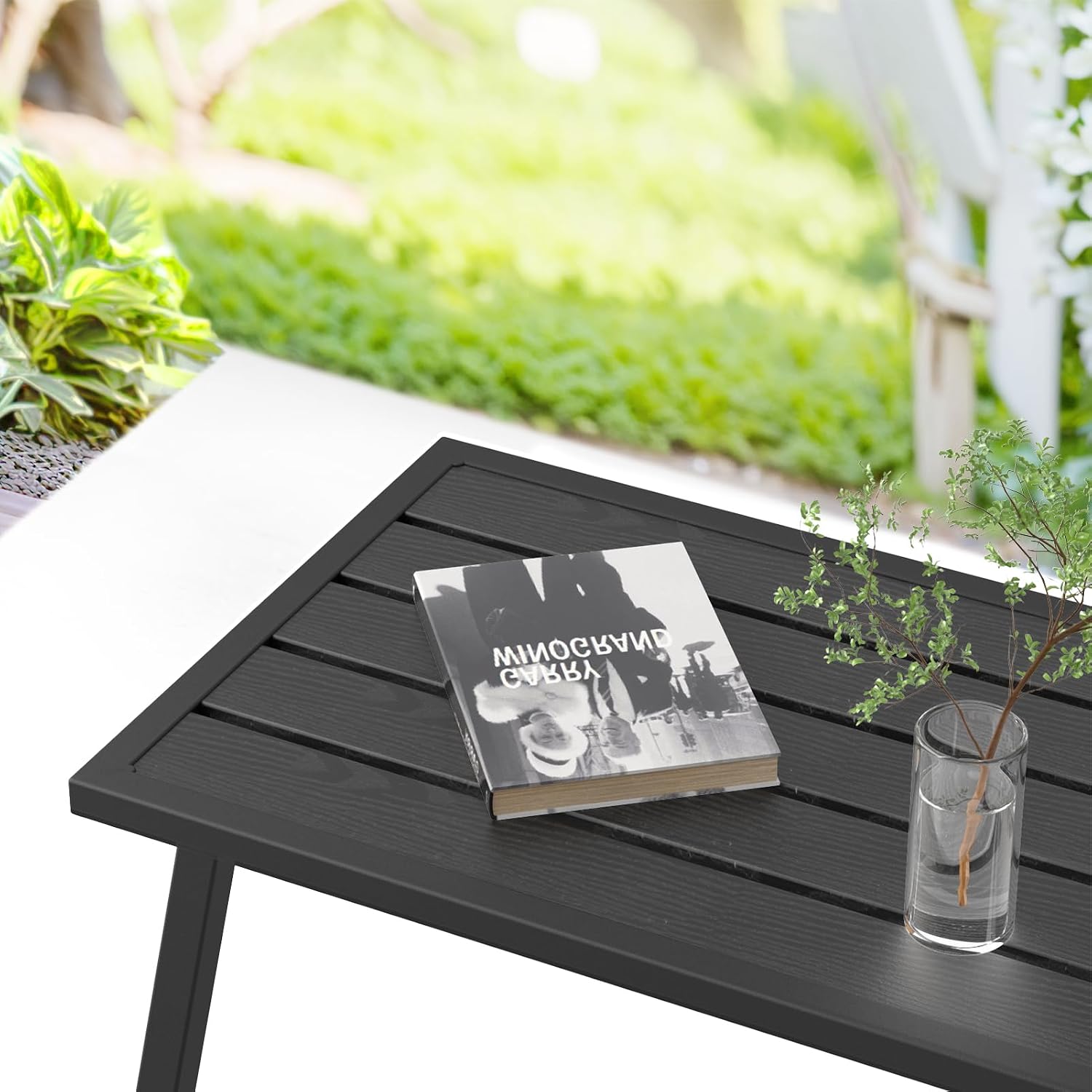 Small Metal Outdoor Coffee Side Table for Outside Patio, Rectangle, Black