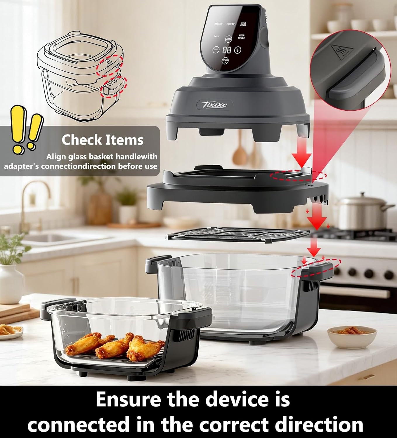 NEW / OPEN BOX Glass Air Fryer, 5-in-1 1500W Portable Air Fryer with 4QT & 6-Cup Glass Containers