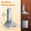 Tieasy Wall Mount Range Hood 30 inch Kitchen Hood 700 CFM with Ducted/Ductless Convertible Duct, Touch Control, Permanent Filters, Stainless Steel, 3 Speed Exhaust Fan, LED Light