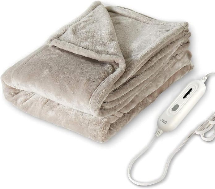 Tefici Electric Heated Blanket Throw, Super Cozy Soft Flannel 50" x 60" Heated Throw with 3 Fast Heating Levels & 4 Hours Auto Off, Machine Washable, ETL&FCC Certification, Home Office Use, Camel