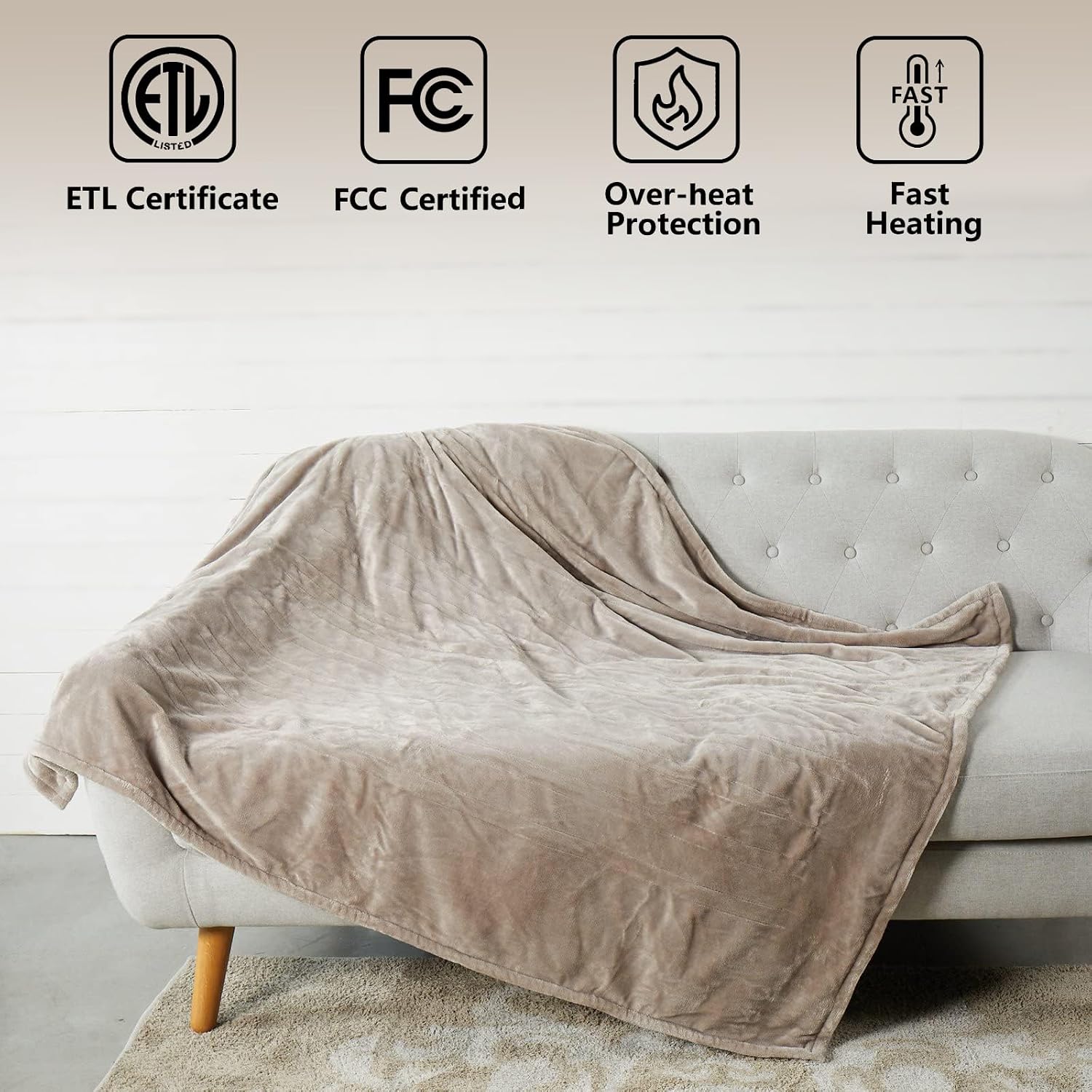 Tefici Electric Heated Blanket Throw, Super Cozy Soft Flannel 50