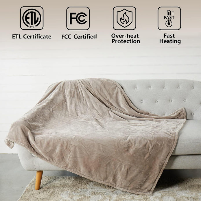 Tefici Electric Heated Blanket Throw, Super Cozy Soft Flannel 50