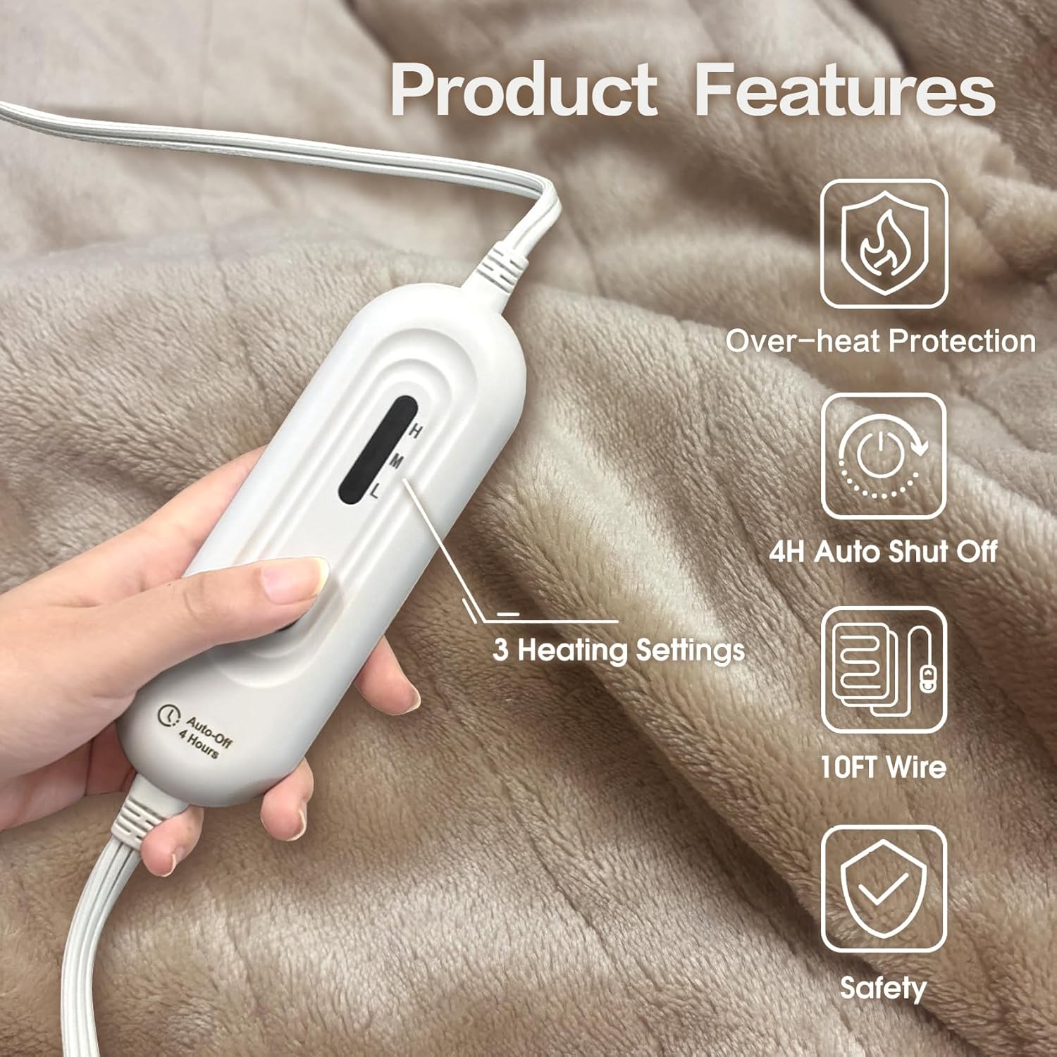 Tefici Electric Heated Blanket Throw, Super Cozy Soft Flannel 50