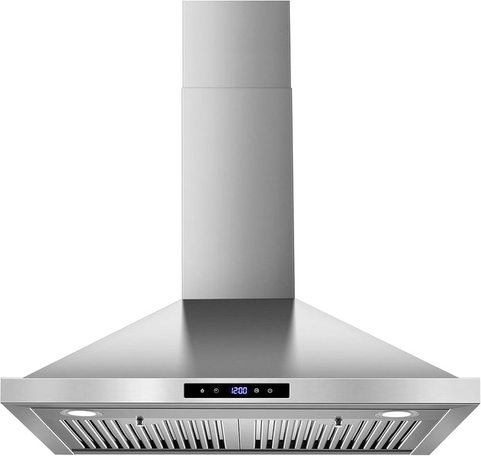 Tieasy Wall Mount Range Hood 30 inch Kitchen Hood 700 CFM with Ducted/Ductless Convertible Duct, Touch Control, Permanent Filters, Stainless Steel, 3 Speed Exhaust Fan, LED Light