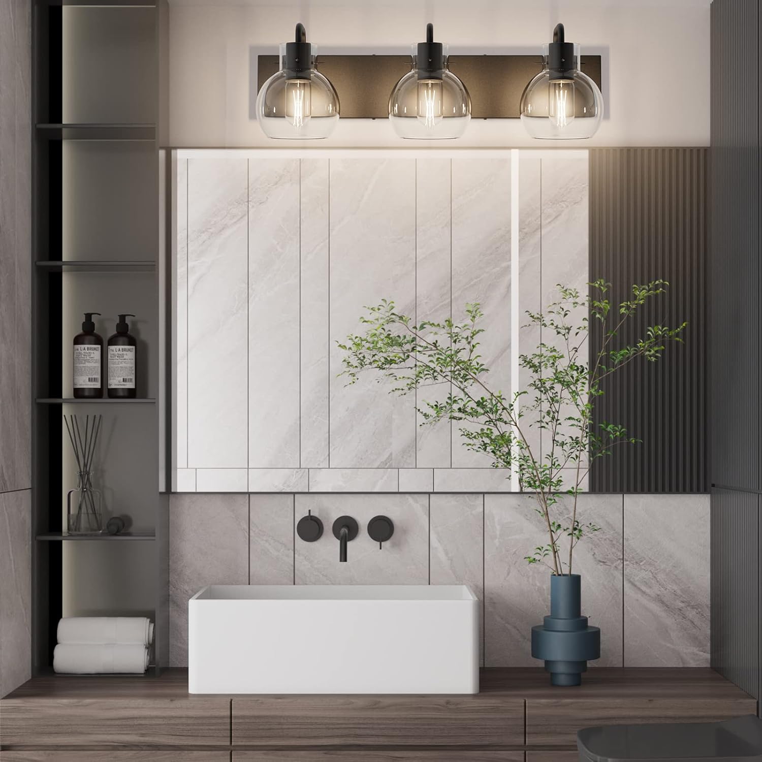 Tipace Industrial Bathroom Vanity Lighting Fixtures 3-Lights Farmhouse Matte Black Finish