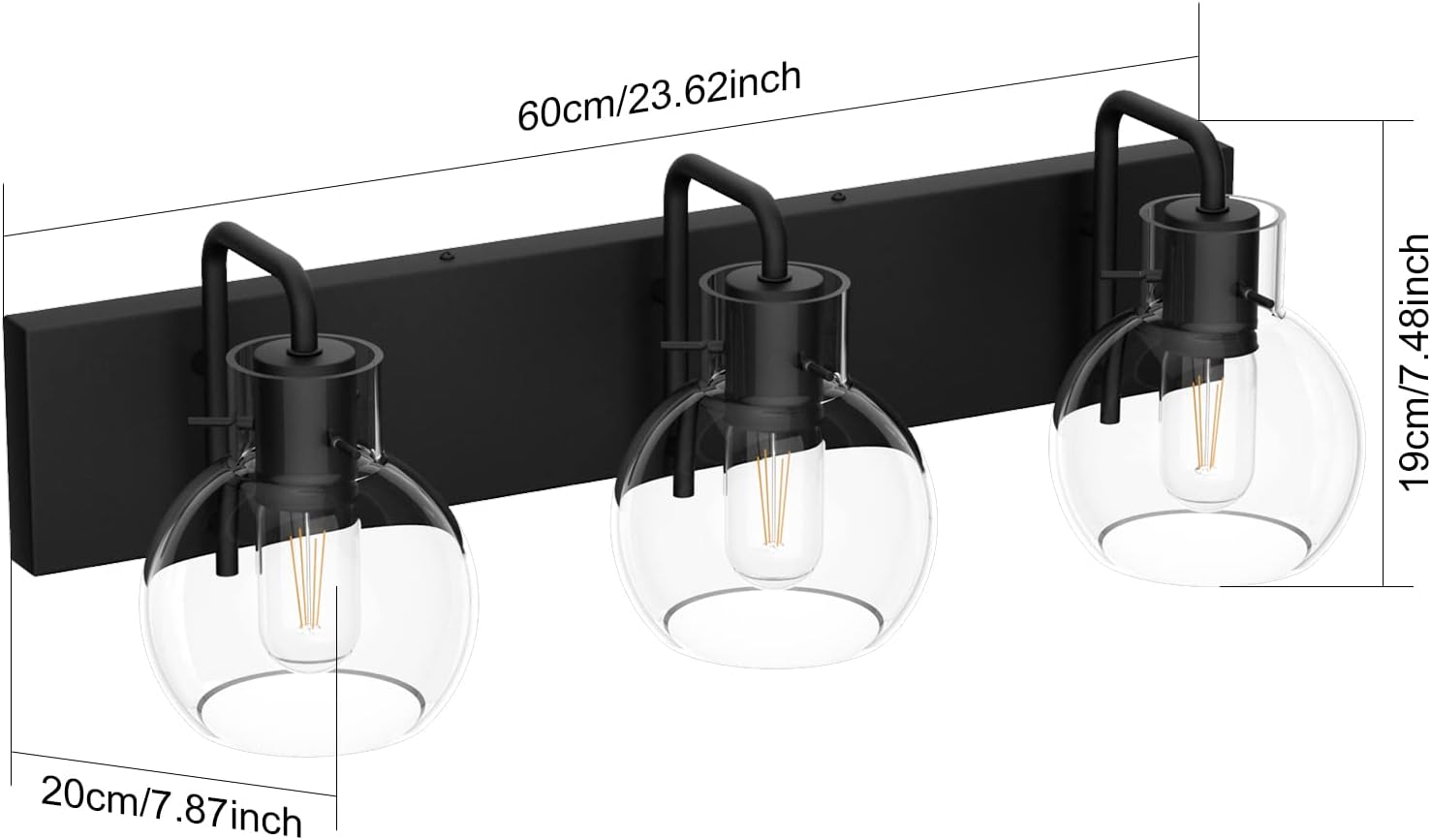 Tipace Industrial Bathroom Vanity Lighting Fixtures 3-Lights Farmhouse Matte Black Finish