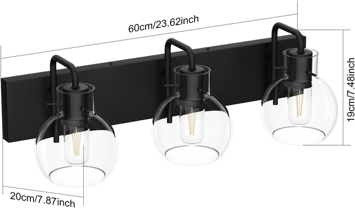 Tipace Industrial Bathroom Vanity Lighting Fixtures 3-Lights Farmhouse Matte Black Finish