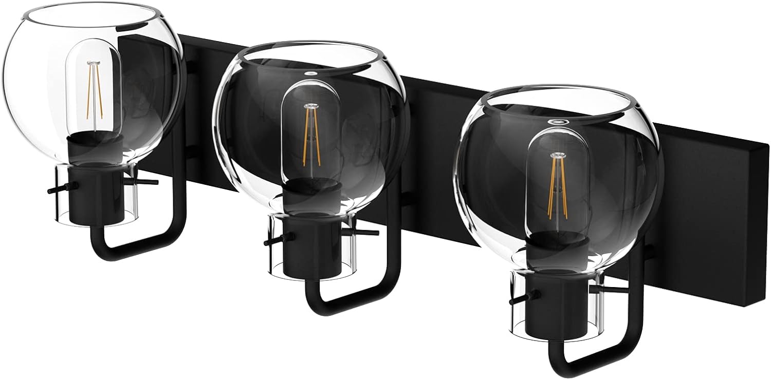 Tipace Industrial Bathroom Vanity Lighting Fixtures 3-Lights Farmhouse Matte Black Finish