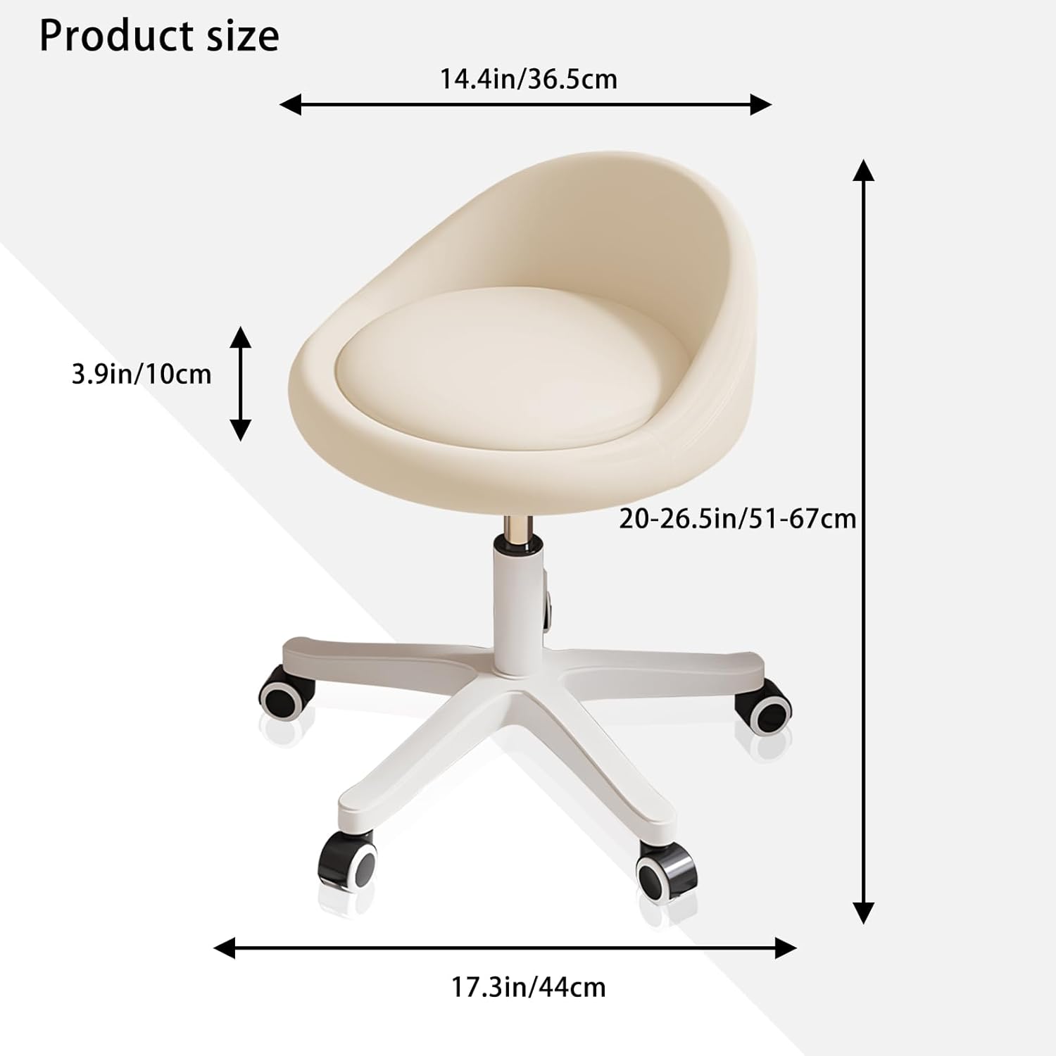 Rolling Stool – Ergonomic Swivel Seat, Adjustable Height, Ultra-Quiet Wheels, Padded PU Leather Cushion