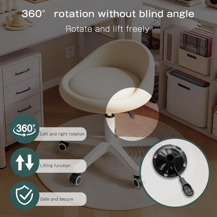Rolling Stool – Ergonomic Swivel Seat, Adjustable Height, Ultra-Quiet Wheels, Padded PU Leather Cushion