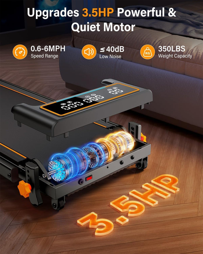 Treadmill Walking Pad with 12% Incline/Handle Bar/2 LED Display, 3.5HP Portable Treadmills