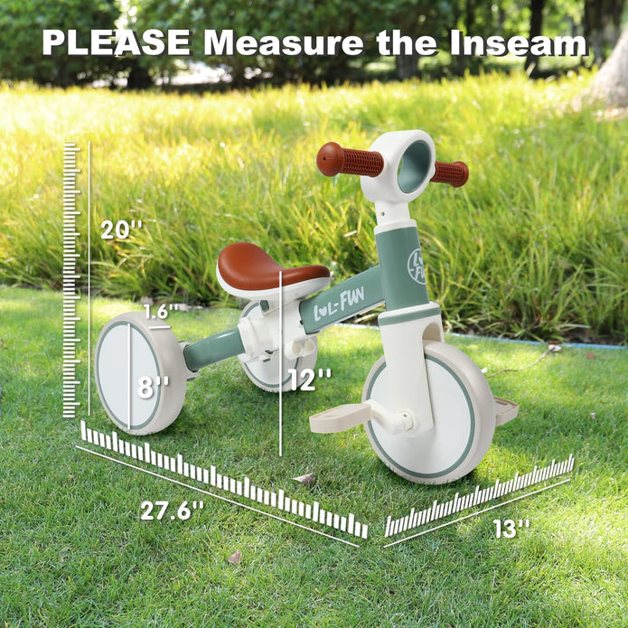 LOL-FUN 4-in-1 Toddler Balance Bike, Convertible Tricycle for Ages 1-4 | 4-in-1 Evolving Design