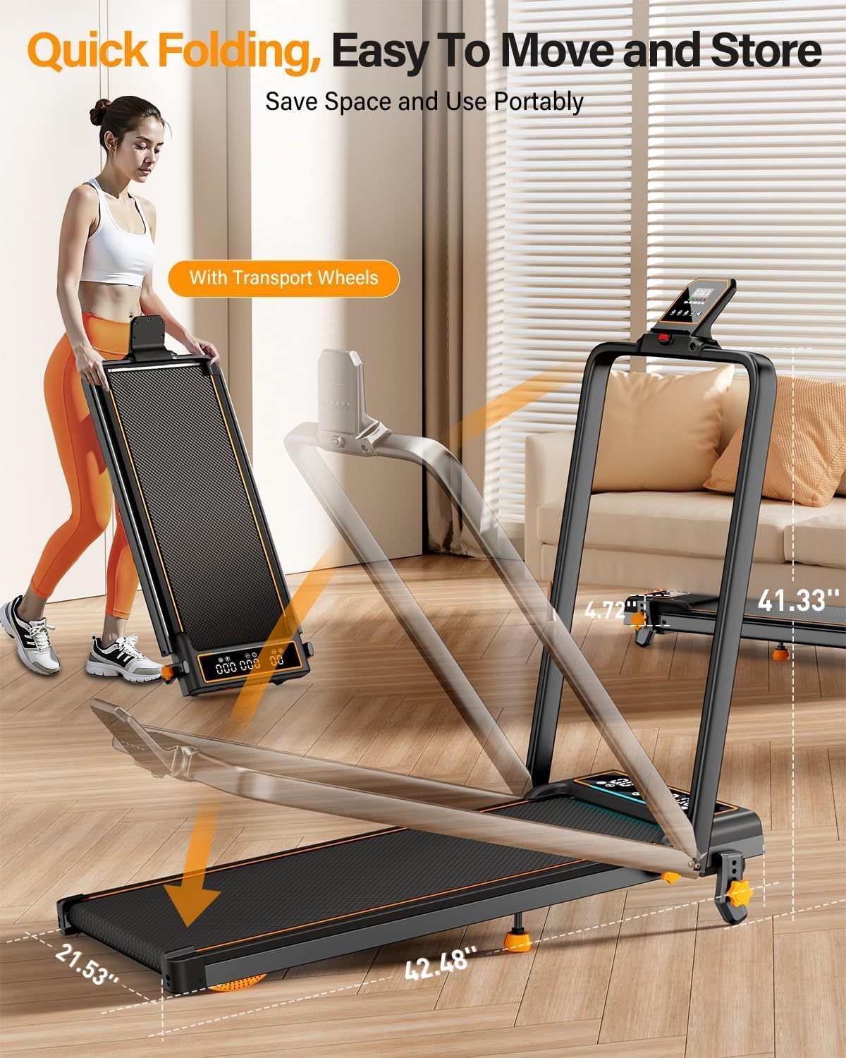 Treadmill Walking Pad with 12% Incline/Handle Bar/2 LED Display, 3.5HP Portable Treadmills