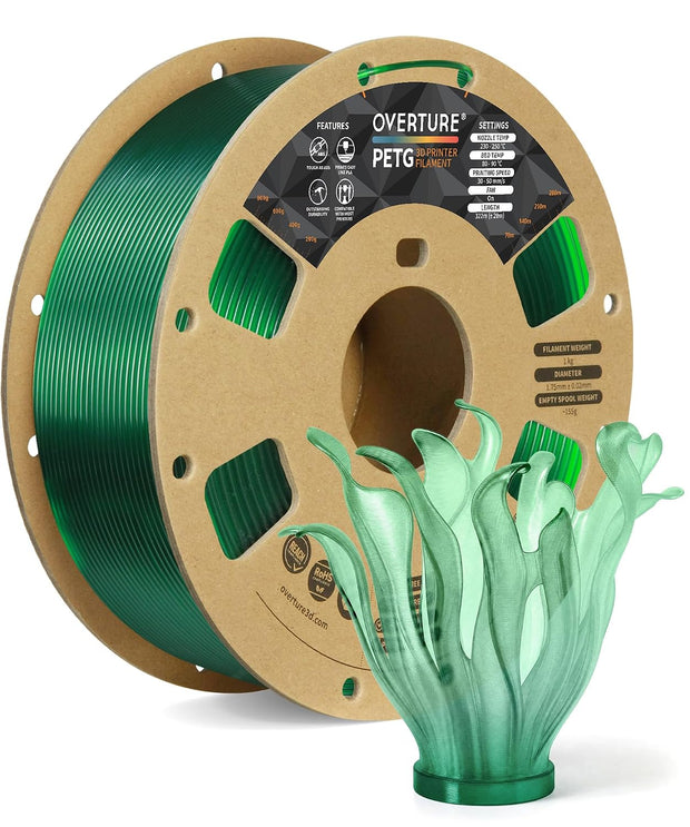 Case of 10 KG OVERTURE PETG Filament 1.75mm, High Speed 3D Printer Filament, Neatly Wound & Clog-Free, 1kg Spool (2.2lbs) Rapid PETG, Dimensional Accuracy +/- 0.02mm