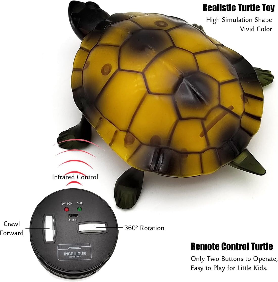 Tipmant RC Turtle IR Remote Control Tortoise Crawl Fake Electric Animal Toy