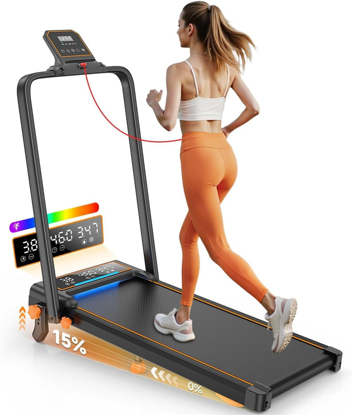 Treadmill Walking Pad with 12% Incline/Handle Bar/2 LED Display, 3.5HP Portable Treadmills