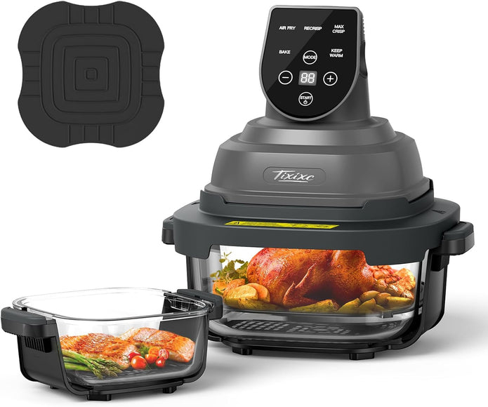 NEW / OPEN BOX Glass Air Fryer, 5-in-1 1500W Portable Air Fryer with 4QT & 6-Cup Glass Containers
