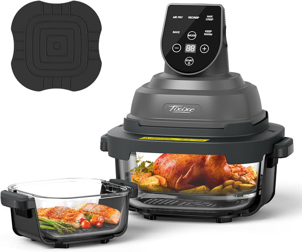 NEW / OPEN BOX Glass Air Fryer, 5-in-1 1500W Portable Air Fryer with 4QT & 6-Cup Glass Containers