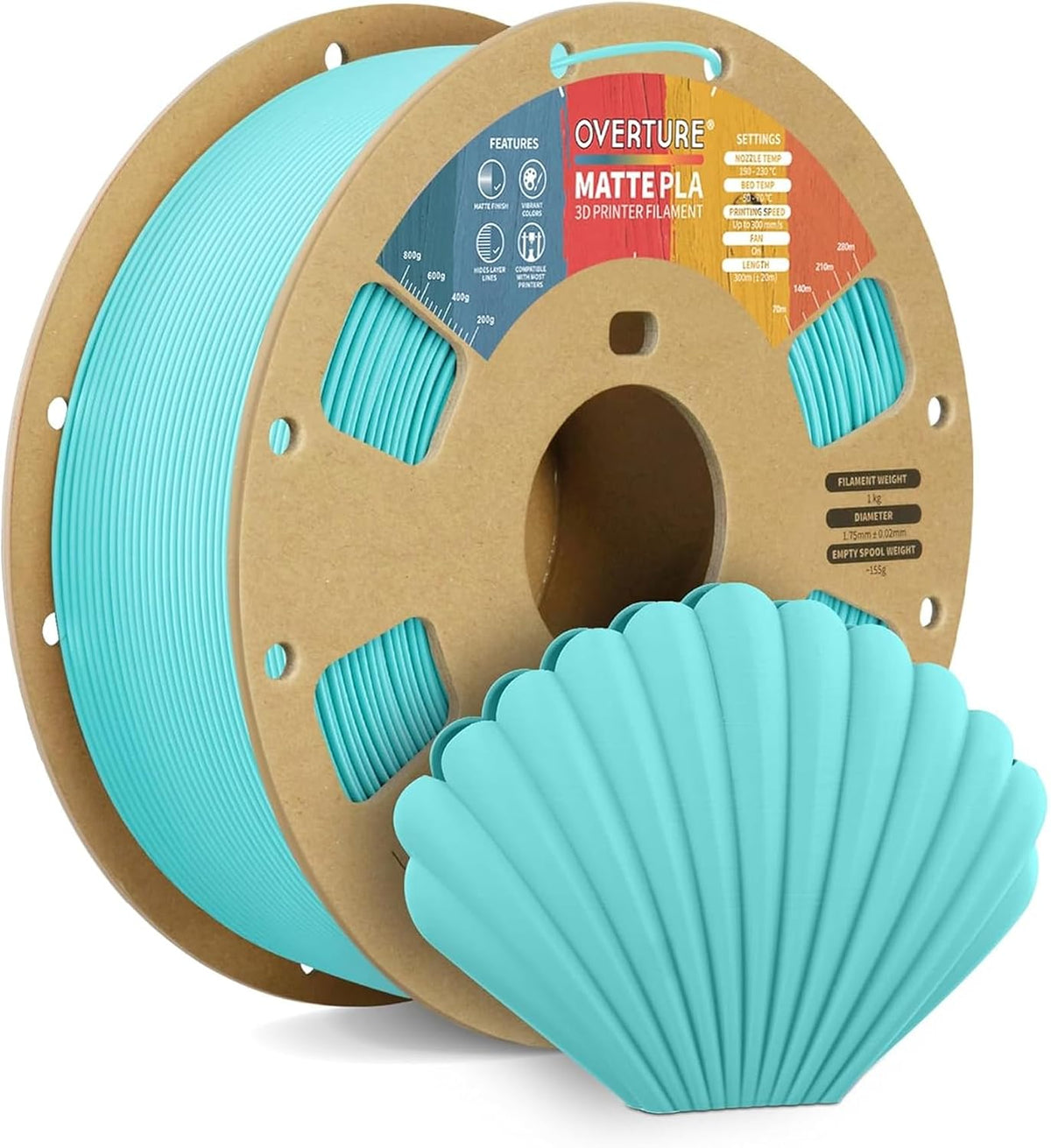 Case of 10 KG OVERTURE Matte PLA 3D Printer Filament 1.75mm, Matt Surface & Low Warping Filament 1kg Spool (2.2 lbs)