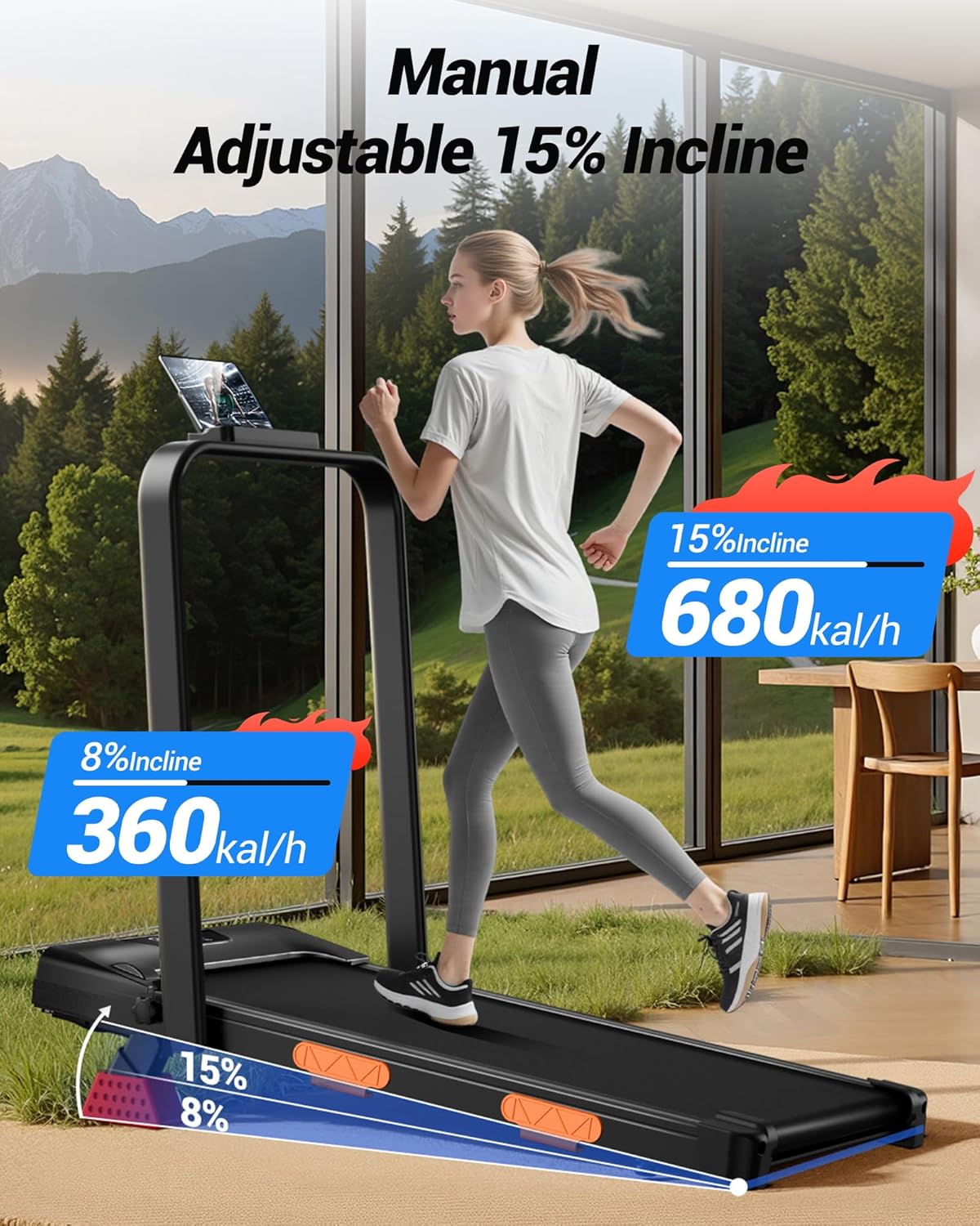 Walking Pad with 15% Incline 2.5HP Foldable Treadmill for Home and Office Under Desk 300LBS Weight Capacity Treadmill