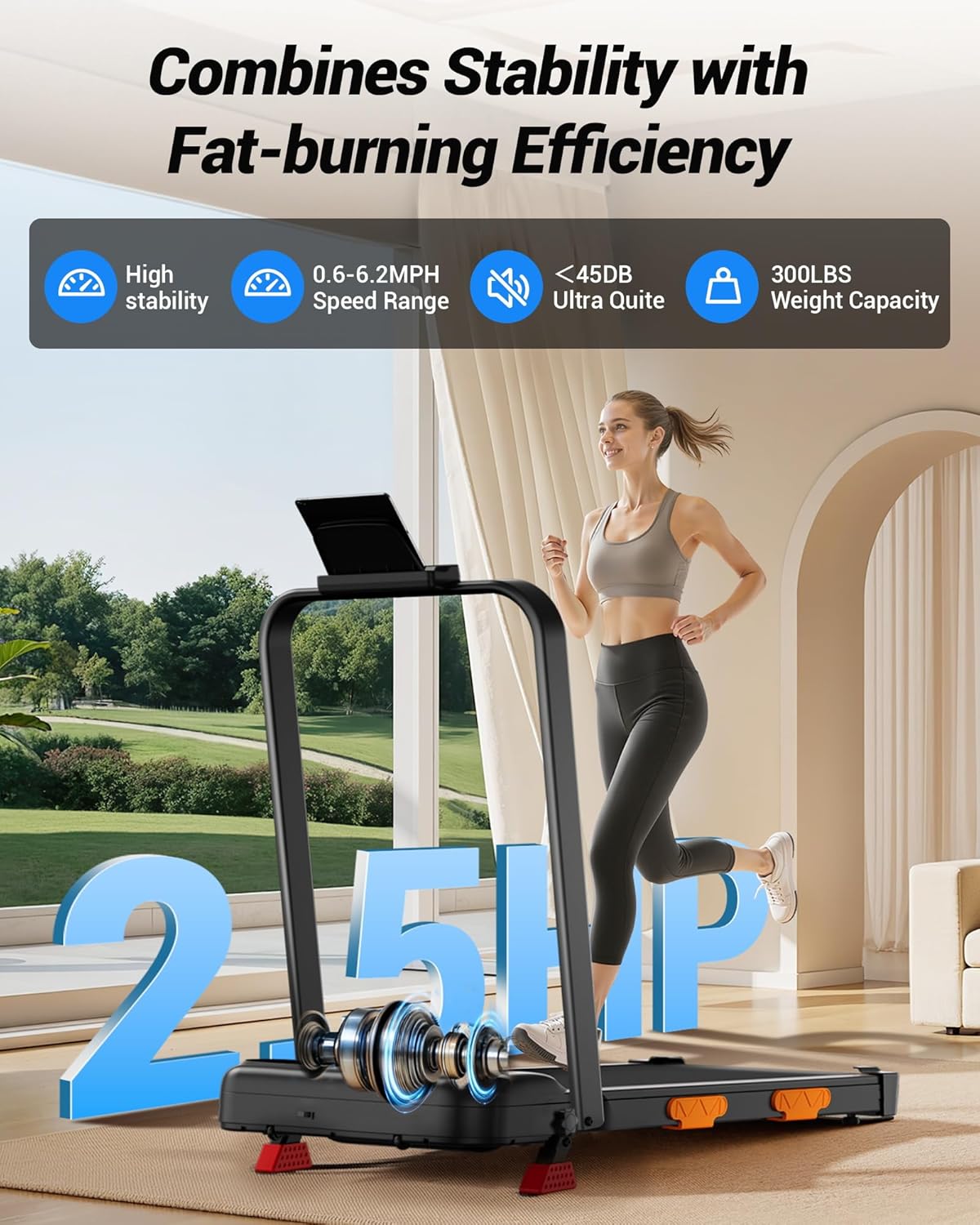Walking Pad with 15% Incline 2.5HP Foldable Treadmill for Home and Office Under Desk 300LBS Weight Capacity Treadmill