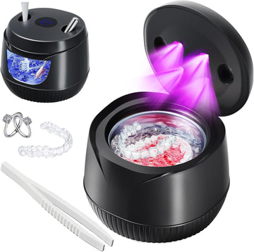Ultrasonic Retainer Cleaner Machine, Black | Upgraded 45kHz Cleaner, 5/10 Min Sonic & Pulse Modes for Dentures, Aligners, Trays, Brush Heads, Dental Gear & Jewelry