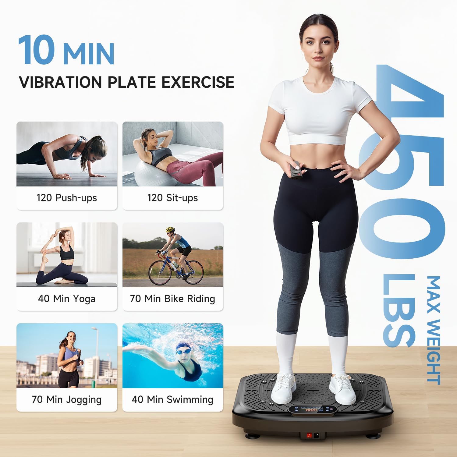 Vibration Plate Exercise Machine, 450 Lbs Capacity Vibrating Plate | 199 Adjustable Speed, P1-P7 Auto Mode Vibration Pad, Full Body Workout Shake Plate with Bluetooth, LED, Remote