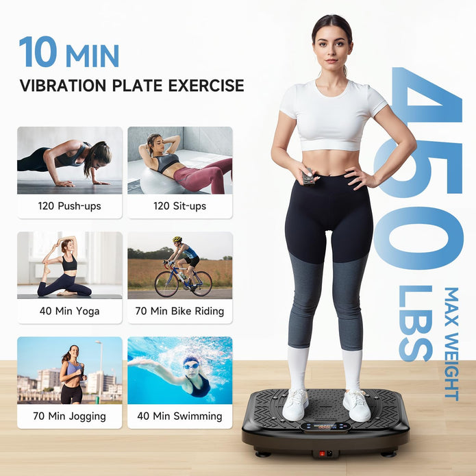 Vibration Plate Exercise Machine, 450 Lbs Capacity Vibrating Plate | 199 Adjustable Speed, P1-P7 Auto Mode Vibration Pad, Full Body Workout Shake Plate with Bluetooth, LED, Remote