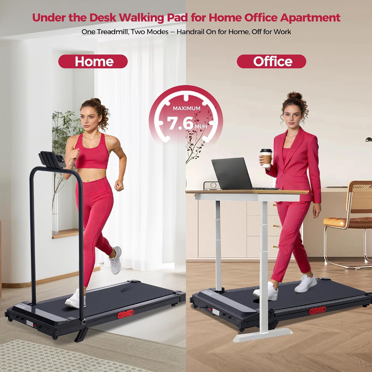 USED LIKE NEW / Walking Pad Treadmill with Incline, Portable Treadmills for Home Small Spaces, 3.0HP Electric Walking Treadmills with Handle Bar, Mini Treadmills for Exercising, 0.6-7.6MPH, 160KG