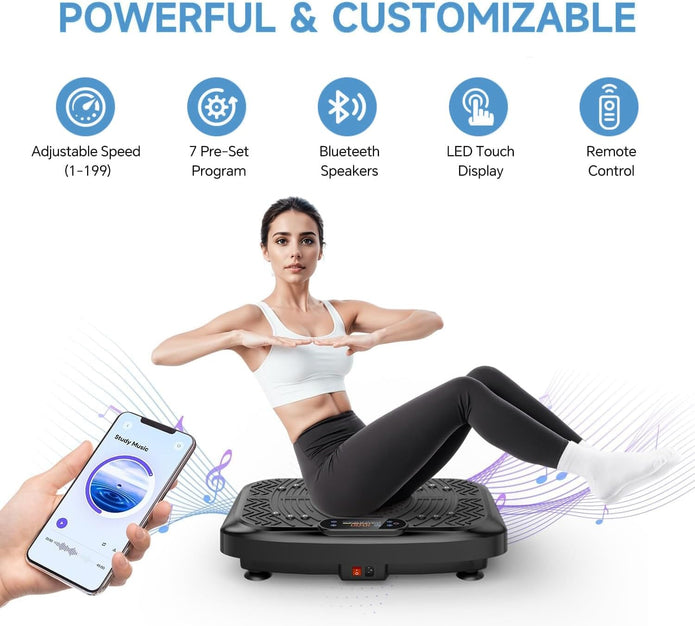 Vibration Plate Exercise Machine, 450 Lbs Capacity Vibrating Plate | 199 Adjustable Speed, P1-P7 Auto Mode Vibration Pad, Full Body Workout Shake Plate with Bluetooth, LED, Remote