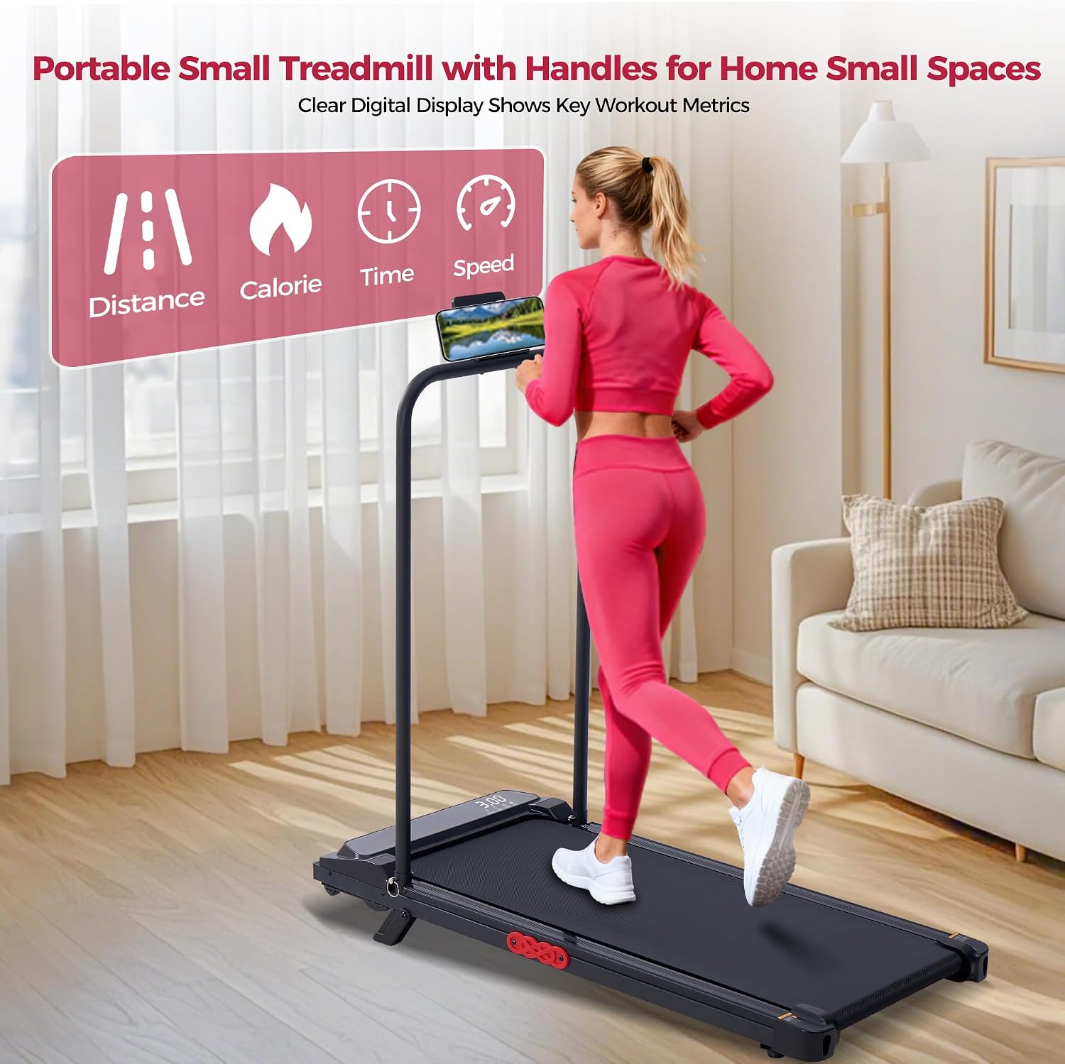 USED LIKE NEW / Walking Pad Treadmill with Incline, Portable Treadmills for Home Small Spaces, 3.0HP Electric Walking Treadmills with Handle Bar, Mini Treadmills for Exercising, 0.6-7.6MPH, 160KG