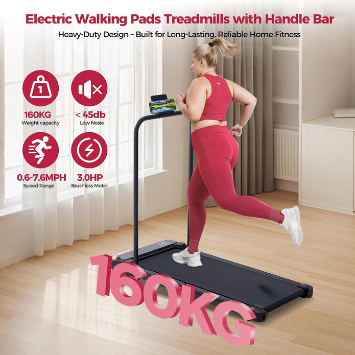 USED LIKE NEW / Walking Pad Treadmill with Incline, Portable Treadmills for Home Small Spaces, 3.0HP Electric Walking Treadmills with Handle Bar, Mini Treadmills for Exercising, 0.6-7.6MPH, 160KG
