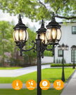 NEW / OPEN BOX VIANIS 3-Head Outdoor Lamp Post Light with Outlet, Triple Head Black Street Light Pole with Dusk to Dawn Sensor, Waterproof 100%