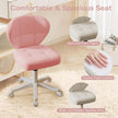 Vanity Chair with Back – Small Armless Office Chair with Wheels, Lumbar Support, PU Leather, Adjustable Height, 360° Swivel for Home, Bedroom, Office Pink Set of 1