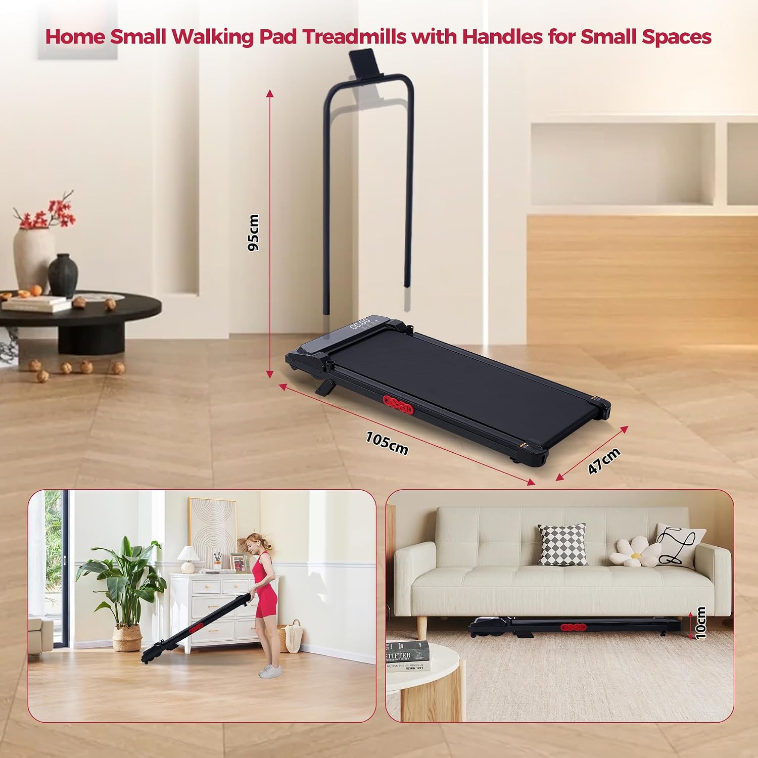 USED LIKE NEW / Walking Pad Treadmill with Incline, Portable Treadmills for Home Small Spaces, 3.0HP Electric Walking Treadmills with Handle Bar, Mini Treadmills for Exercising, 0.6-7.6MPH, 160KG