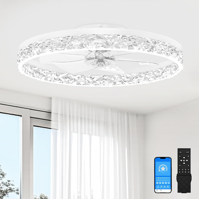 VOLISUN Low Profile Ceiling Fan with Lights and Remote, 23.6in Bladeless Ceiling Fan Light, 3000K-6500K Dimmable Modern Ceilings Fans Flush Mount