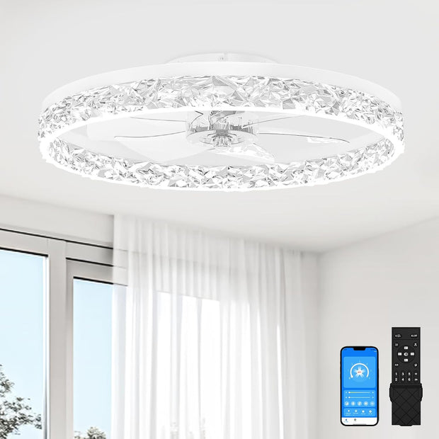 VOLISUN Low Profile Ceiling Fan with Lights and Remote, 23.6in Bladeless Ceiling Fan Light, 3000K-6500K Dimmable Modern Ceilings Fans Flush Mount