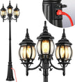 NEW / OPEN BOX VIANIS 3-Head Outdoor Lamp Post Light with Outlet, Triple Head Black Street Light Pole with Dusk to Dawn Sensor, Waterproof 100%