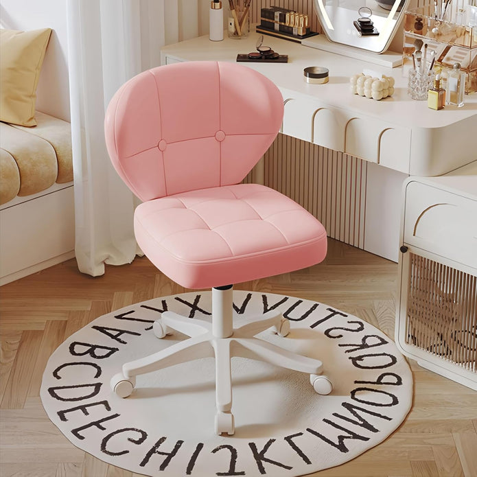 Vanity Chair with Back – Small Armless Office Chair with Wheels, Lumbar Support, PU Leather, Adjustable Height, 360° Swivel for Home, Bedroom, Office Pink Set of 1
