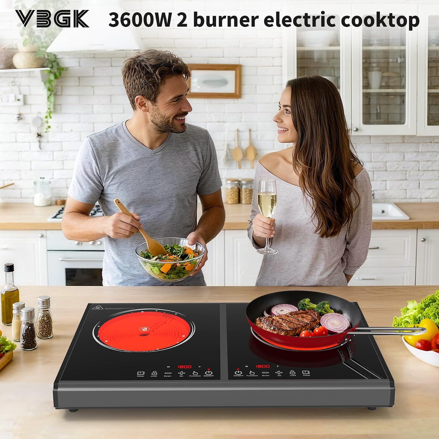 VBGK Electric Cooktop, 110V 3600w Stove top, 22 inch Countertop with 9 Power Levels, LED touch control Overheat Protection