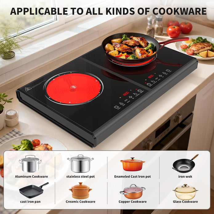 VBGK Electric Cooktop, 110V 3600w Stove top, 22 inch Countertop with 9 Power Levels, LED touch control Overheat Protection