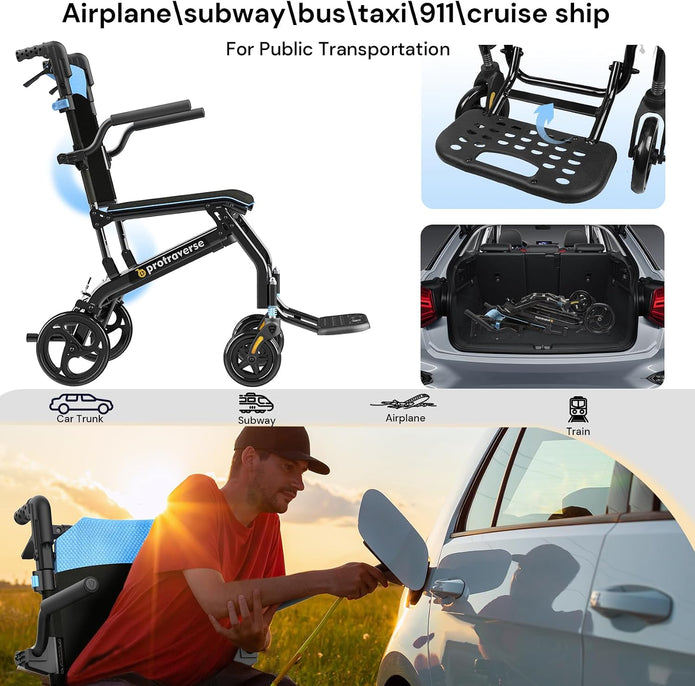 Wheelchairs for Adults,Utral-Lightweight(only 19.4lbs) Transport Chair, Foldable and PortableTravel Wheelchair with Telescopic Handle,Portable Folding Transfer Wheelchairs for Seniors,Blue