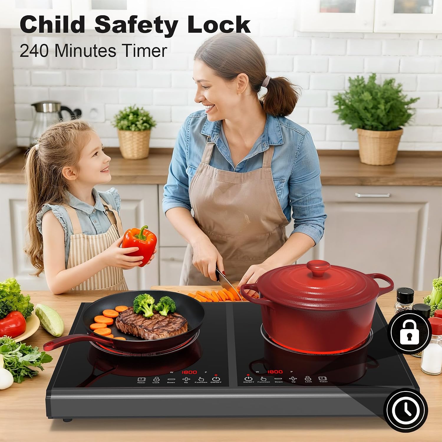 VBGK Electric Cooktop, 110V 3600w Stove top, 22 inch Countertop with 9 Power Levels, LED touch control Overheat Protection