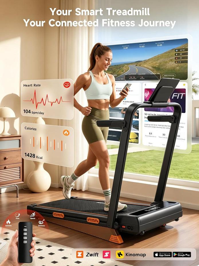 Walking Pad Treadmill with 17% Manual Incline, Quiet Under Desk Treadmills for Home & Office, Compact Foldable Treadmill with Handles and 3.0HP Brushless