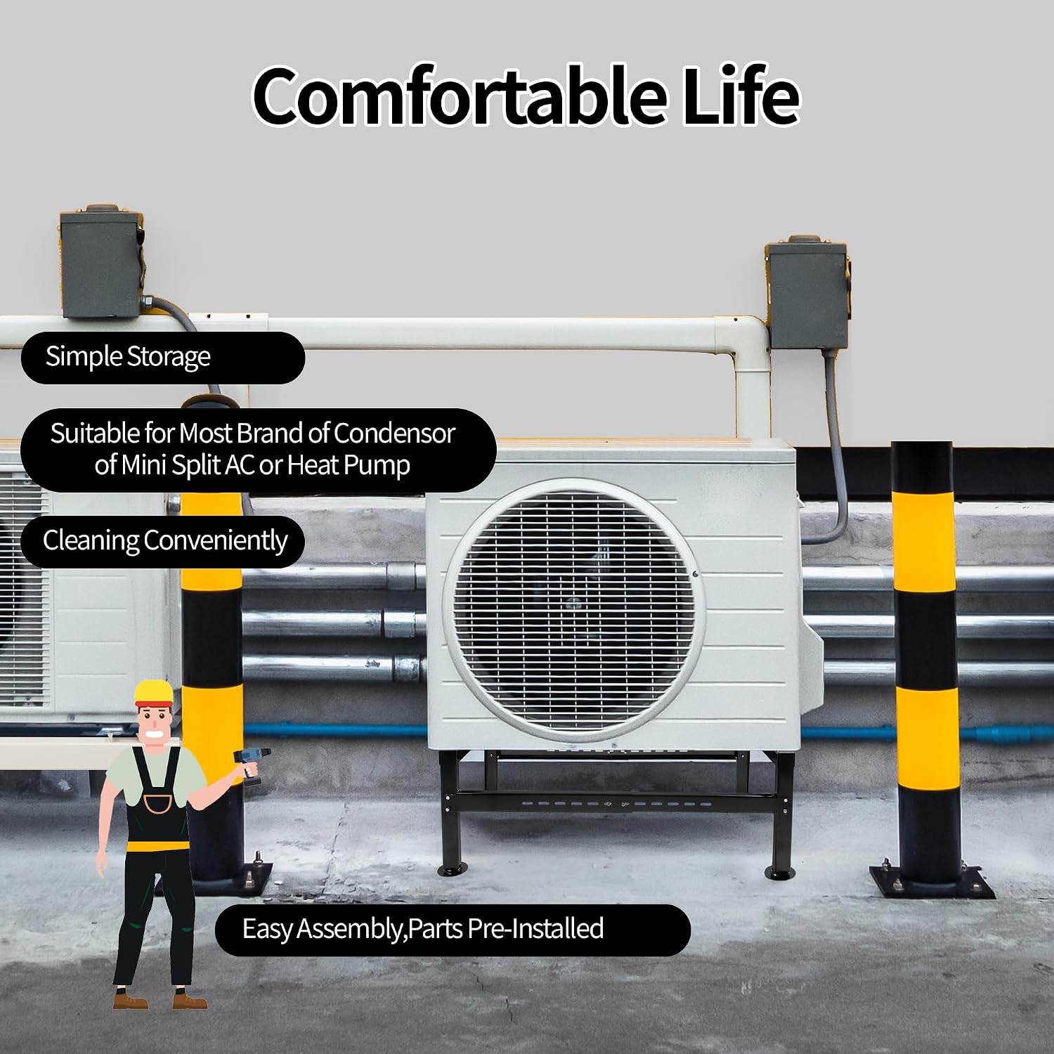 WeCooper Mini Split Ground Stand for 9000-60000BTU, Heavy-Duty Condenser Stand, Mini Split AC Bracket for Ductless Air Conditioners Heat Pump System