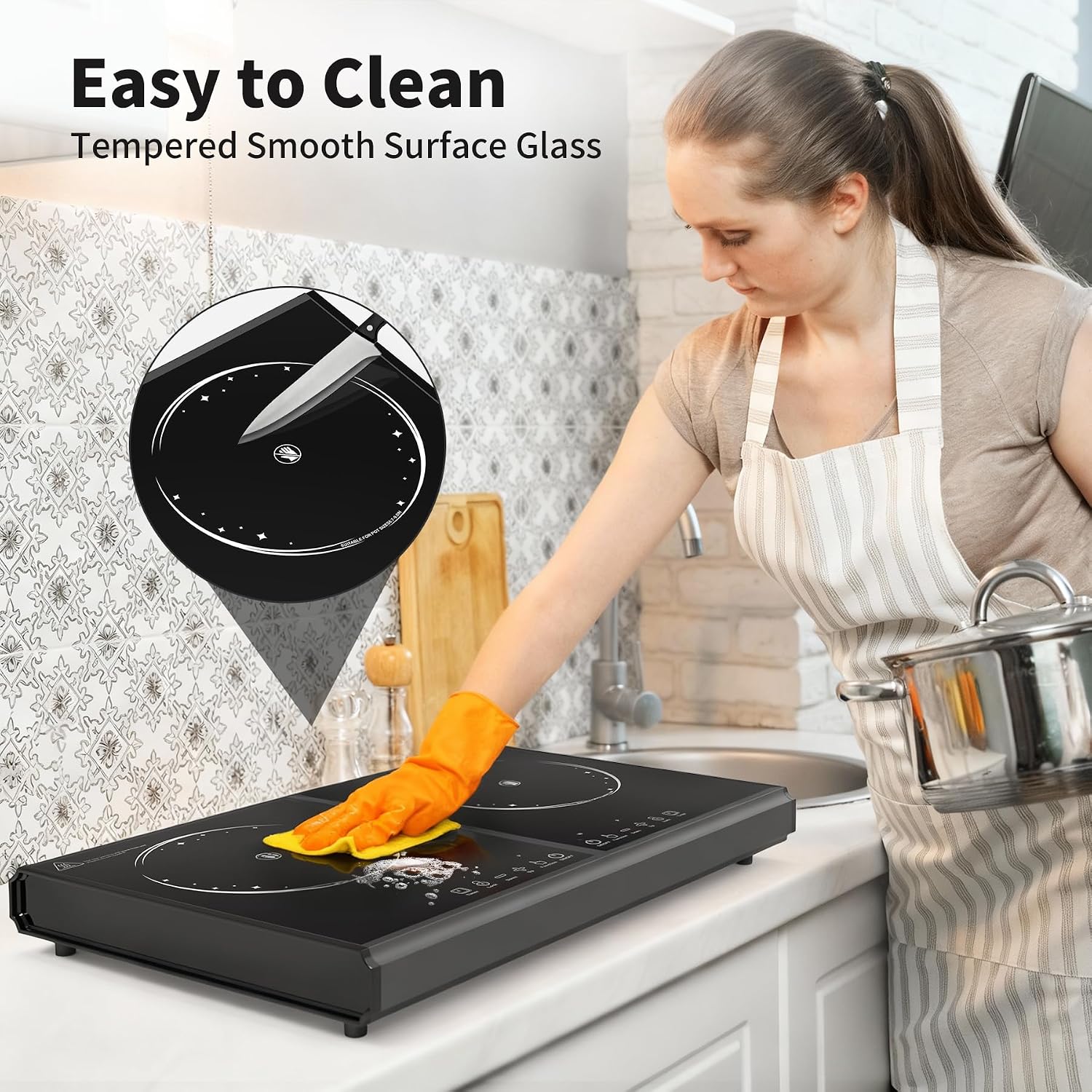 VBGK Electric Cooktop, 110V 3600w Stove top, 22 inch Countertop with 9 Power Levels, LED touch control Overheat Protection