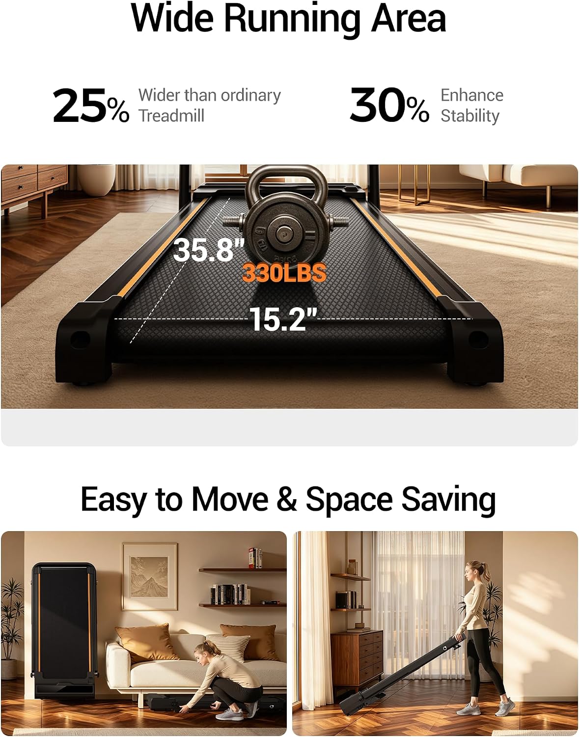 Walking Pad Treadmill with 17% Manual Incline, Quiet Under Desk Treadmills for Home & Office, Compact Foldable Treadmill with Handles and 3.0HP Brushless